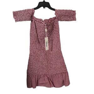 Petersyn X Revolve Women's Benson Red Ruffle‎ Rushed Off Shoulder Dress Size S